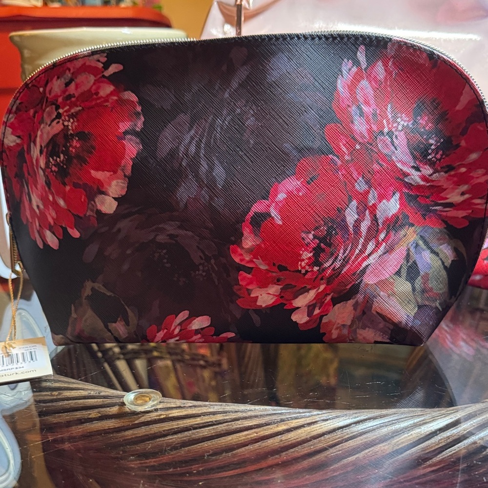 Trina Turk Red and Black Floral Cosmetic Bag - Picture 1 of 6